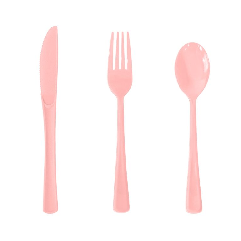 Pink Plastic knife, fork, and spoon