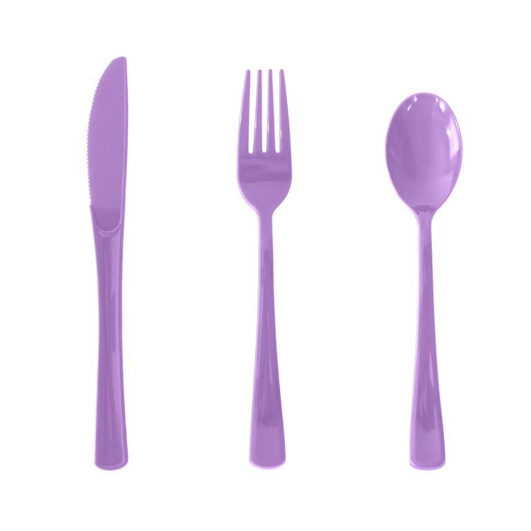 Purple Plastic knife, fork, and spoon