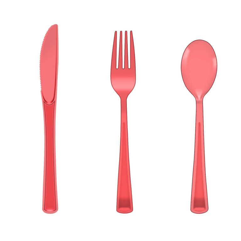 Red Clear Plastic knife, fork, and spoon