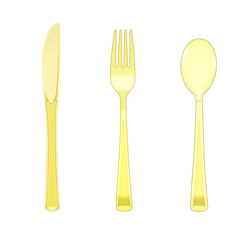 Yellow Clear Plastic knife, fork, and spoon