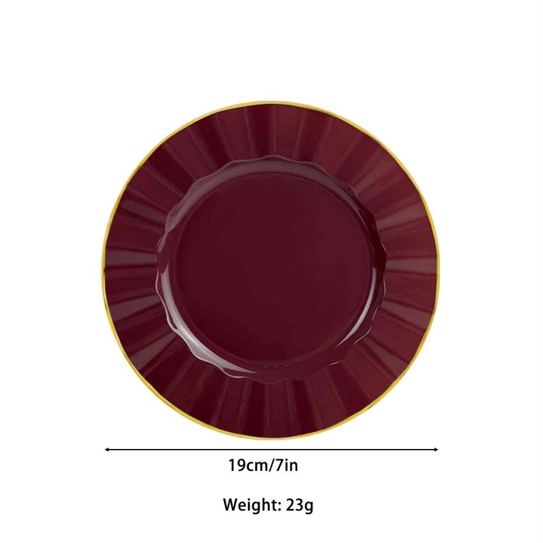 7 inch Dark Red and Gold Plastic Plates