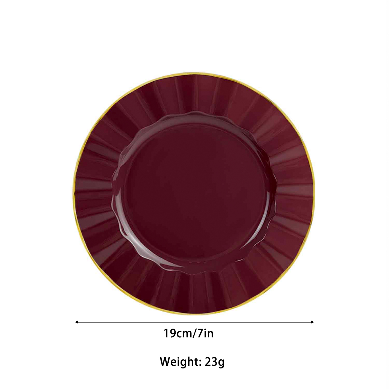 Wholesale 7 inch Dark Red and Gold Plastic Plates Manufacturer