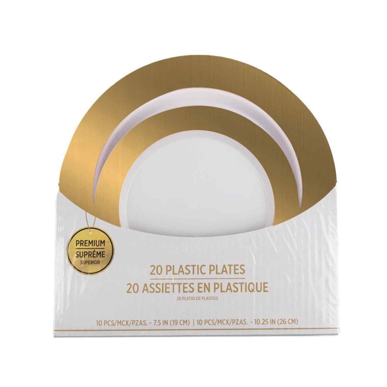 7in&9in Gold Gold Border 20 PLASTIC PLATES Set