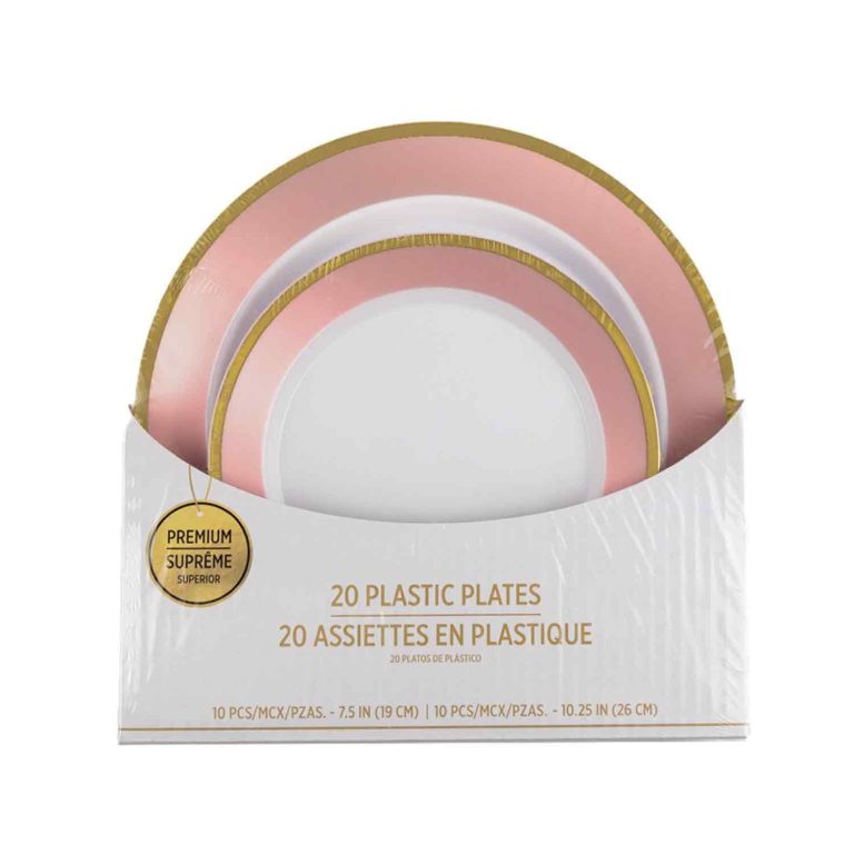 7in&9in pink Gold Border 20 PLASTIC PLATES Set