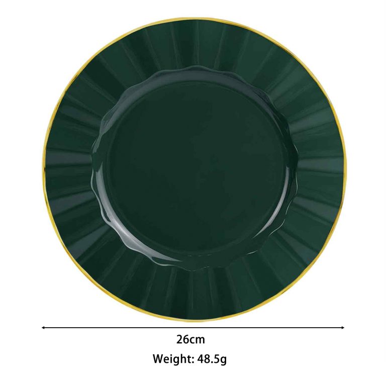 9 inch Dark Green and Gold Plastic Plates