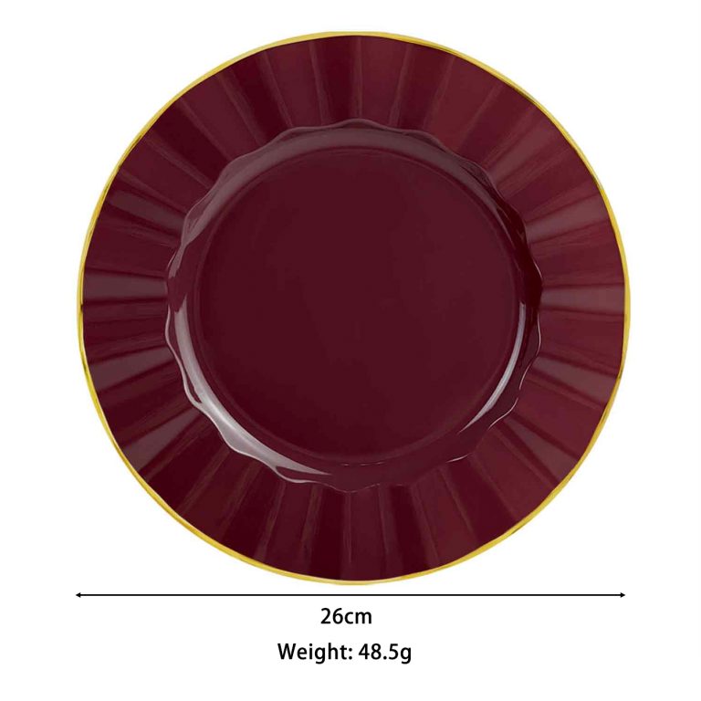 9 inch Dark Red and Gold Plastic Plates