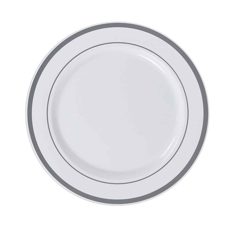 Silver Plastic Plates Disposable, White and Silver Plastic Plates
