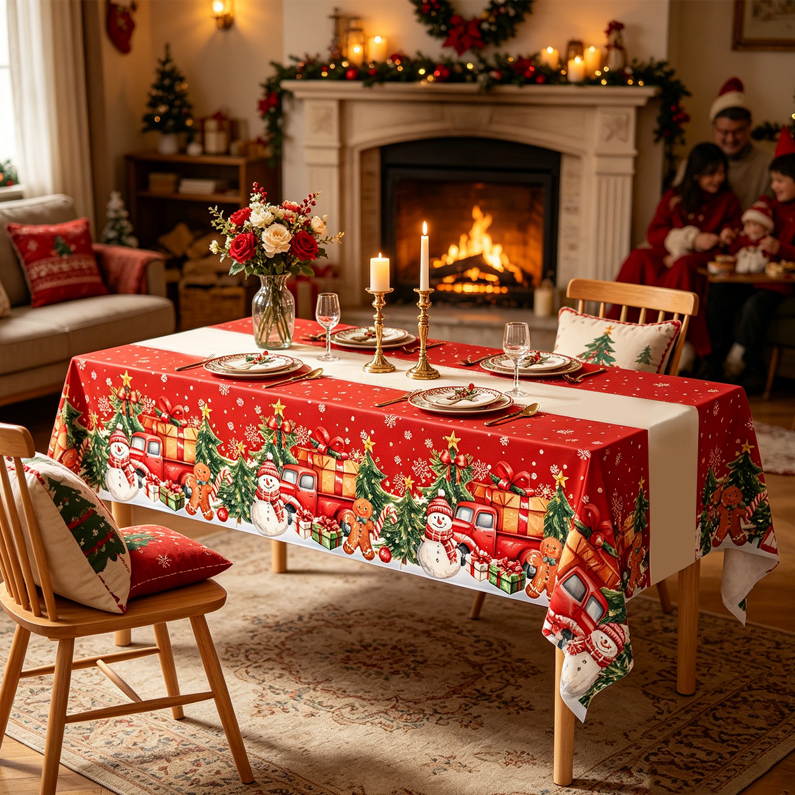 Christmas printed PEVA tablecloth - snowman festive design