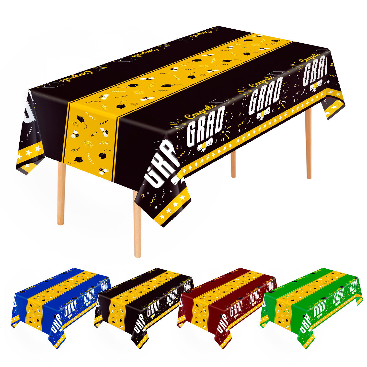 graduation printed plastic tablecloth in team colourways