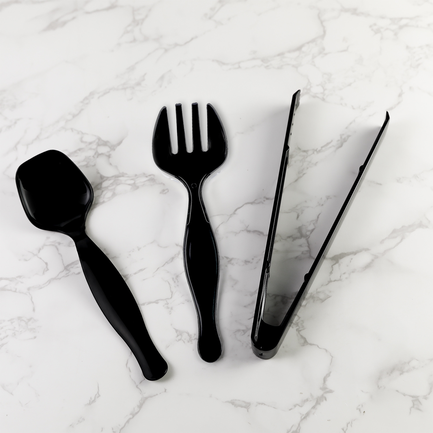 Plastic serving spoons, serving forks and tongs wholesale set for buffet and catering