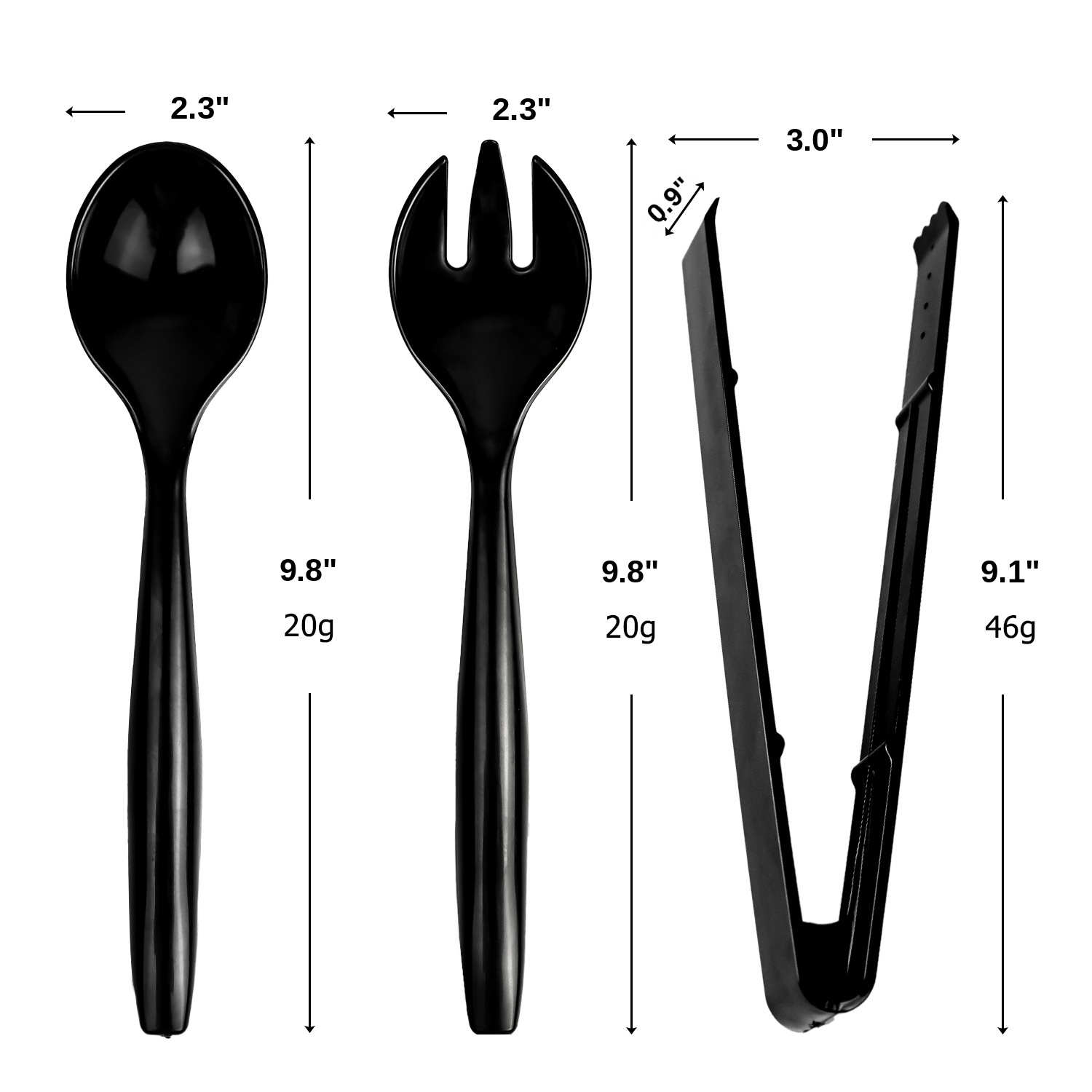 Large plastic serving utensils size specification in inches
