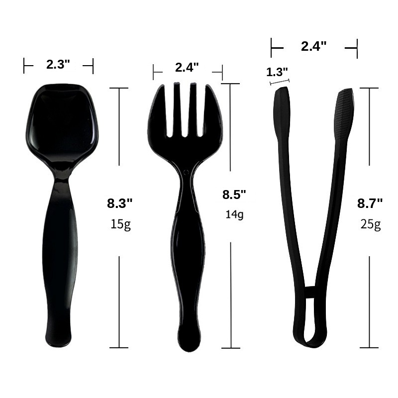 Plastic serving utensils size specification in inches - serving spoon fork tongs