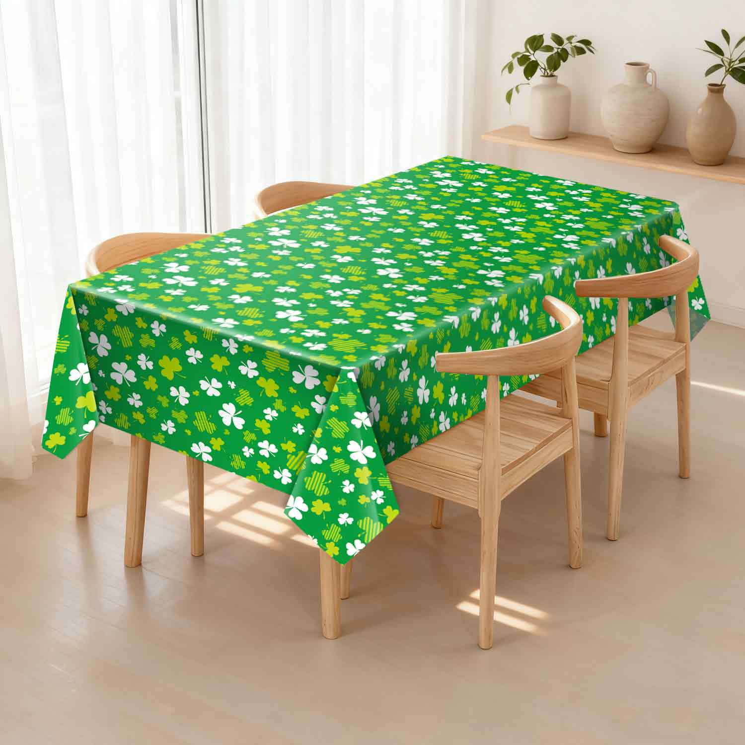 St Patrick's Day clover printed plastic tablecloth kelly green design