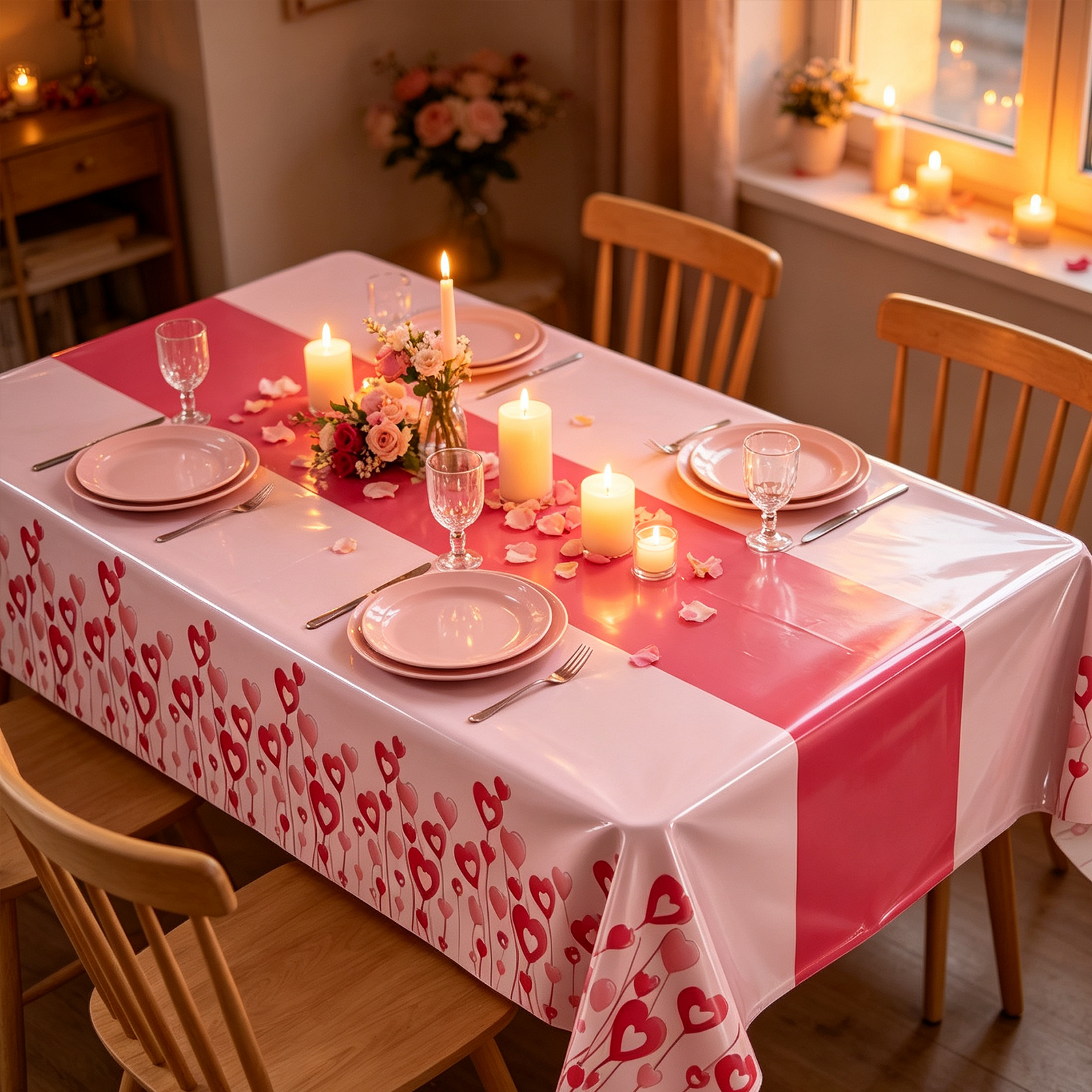 Valentine's Day heart printed plastic tablecloth romantic party design